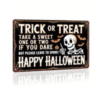 Trick or Treat Take a Sweet One or Two If You Dare But Please Leave to Spare Happy Halloween Retro Metal Tin Sign Wall Art Decor for Home Farmhouse Halloween Party 8x12 Inch
