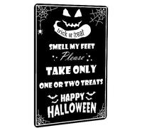 Trick or Treat Tin Sign Smell My Feet Please Take Only One or Two Treats Tin Signs Gothic Halloween Pary Indoor Outdoor Wall Decoration for Garage Bar Patio Kitchen House Club Home Door Decor
