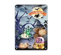 Trick Or Treat with English Springer Spaniel Dog Aluminum Sign It's Halloween Witch Flying Yard Sign Vintage Ghost Haunt Metal Plaque Tin Sign Decorative for Street Garage Family Cafe Bar 14x10in