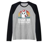 Trick Or Treatment Halloween Neonatal Intensive Care Nurse Raglan Baseball Tee