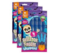 Tricky Treats Finger Lollipops 4pk x Pack of 3 - Skeleton - Great for Halloween Parties, for Trick-or-treaters - Individually Wrapped and Deliciously Flavoured
