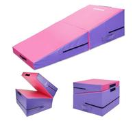 Triclicks Foldable Incline Gymnastics Mat, Wedge Gymnastics Mat, Cheese Wedge Skill Shape Tumbling Mats with Carry Handle, 60 x 60 x 43cm, Yoga Mats for Home Fitness Aerobic Exercise (Purple)