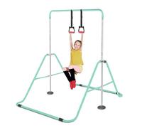 Triclicks Gymnastics Bar, Folding Horizontal Bar with Gymnastic Rings/Pad/Wristband,Gymnastics Equipment, Adjustable Height Junior Training Bar Kip Bar, for Home Gym Indoor, Birthday gift (Green)