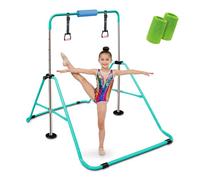 Triclicks Gymnastics Bar, Folding Horizontal Bar with Gymnastic Rings/Pad/Wristband, Kids Gymnastics Training Equipment for Girls/Boys, Adjustable Junior Training Bar Kip Bar for Home Gym (Green)