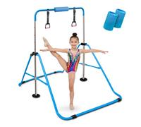 Triclicks Gymnastics Bar, Folding Horizontal Bar with Gymnastic Rings/Pad/Wristband, Kids Gymnastics Training Equipment for Girls/Boys, Adjustable Junior Training Bar Kip Bar for Home Gym (Blue)