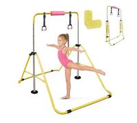 Triclicks Gymnastics bar with bar Pads/Rings/Gloves, Foldable Horizontal Bar, Adjustable Height Training kip bar, kids Gymnastics Equipment, Junior Flexibility Training for Home Gym Garden (Yellow)