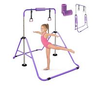 Triclicks Gymnastics bar with bar Pads/Rings/Gloves, Foldable Horizontal Bar, Adjustable Height Training kip bar, kids Gymnastics Equipment, Junior Flexibility Training for Home Gym Garden (Purple)