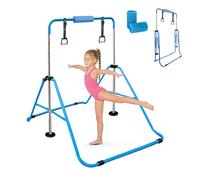 Triclicks Gymnastics bar with bar Pads/Rings/Gloves, Foldable Horizontal Bar, Adjustable Height Training kip bar, kids Gymnastics Equipment, Junior Flexibility Training for Home Gym Garden (Blue)