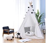 Triclicks Kids Teepee Play Tent Indian Children Wigwam Tipi Play House - 100% Cotton Canvas Portable Princess Girls Tent for Indoor and Outdoor (White, 120x120x150cm)