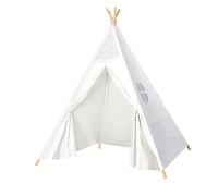 Triclicks Kids Teepee Play Tent Indian Children Wigwam Tipi Play House - 100% Cotton Canvas Portable Princess Girls Tent for Indoor and Outdoor (White Style B, 120x120x150cm)