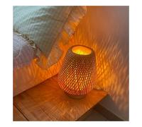 (Tricolor) Bamboo Handmade Natural Wood Base LED Bedside Lamp, Three-Color Dimmable, USB Powered, Bedroom Eye-Care Night Light, Reading Vintage Table Lam