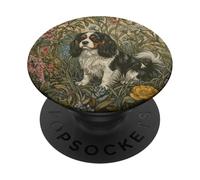 Tricolor Cavalier King Charles Spaniel William Morris Floral PopSockets Adhesive PopGrip