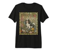 Tricolor Cavalier King Charles Spaniel William Morris Floral Premium T-Shirt