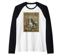 Tricolor Cavalier King Charles Spaniel William Morris Floral Raglan Baseball Tee