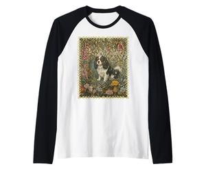 Tricolor Cavalier King Charles Spaniel William Morris Floral Raglan Baseball Tee
