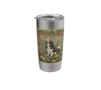 Tricolor Cavalier King Charles Spaniel William Morris Floral Stainless Steel Insulated Tumbler