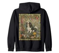 Tricolor Cavalier King Charles Spaniel William Morris Floral Zip Hoodie