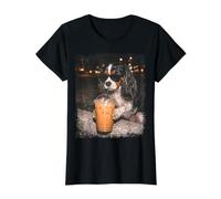 Tricolor Cavalier Spaniel Sipping Iced Coffee Value Graphic T-Shirt