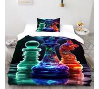 Tricolour Chess Bedding Set for Ultra Soft Reversible Chess Duvet Cover Set 2 Piece Teenage Boys -1 with Pillowcases, Single(135x200cm)