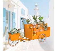 Tricycle Food Cart With Rear Seat Storage Rack, Food Vending Kiosk with Open Body Type 3-Layer Display Rack, Pedal Powered Flower Trailer for Street, Park,Orange