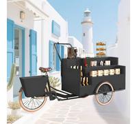 Tricycle Food Cart With Rear Seat Storage Rack, Food Vending Kiosk with Open Body Type 3-Layer Display Rack, Pedal Powered Flower Trailer for Street, Park,Black