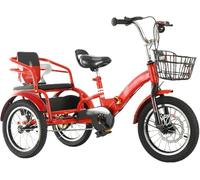 Tricycle Rickshaw for Kids, Single Brake on Front Wheel, Heavy Duty 3-Wheel Bicycle with Back Seat and Basket, Foldable Design for Ages 3-11