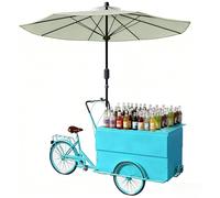 Tricycle Vending Wagon with Umbrella, Front Loading Pedal Assist Food Bike, Large Storage Box for Markets and Events