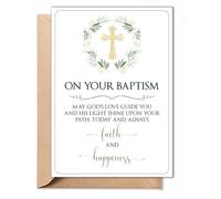 TRIDECOR Baptism Card - Religious Baptism Greeting Card with Christian Blessing, Elegant Cross Design Christening Card for Baby Girl, Baby Boy, Daughter, Son - 5x7 Folded with Envelope