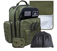 Tridee Dad Diaper Bag - Molle-Style, Waterproof 900D Polyester, Long Straps, Diaper Pouch, Wipes Dispenser, Insulated Pockets, Green, No