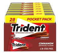 Trident Cinnamon Sugar Free Chewing Gum, 6 Packs of 28 Pieces (168 Total) | Contains Xylitol, Pocket Packs, Perfect for Long Lasting Fresh Breath at School, Work & Travel