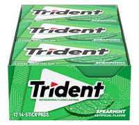Trident Spearmint Sugar Free Chewing Gum with Xylitol 14 Sticks pack of 12
