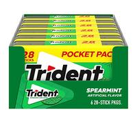 Trident Spearmint Sugar Free Gum, 6 Pocket Packs of 28 Pieces (168 Total Pieces)