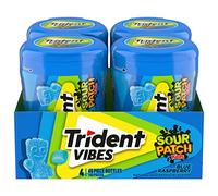 Trident Vibes SOUR PATCH KIDS Blue Raspberry Sugar-Free Chewing Gum, 4 Bottles of 40 Pieces (160 Total Pieces)