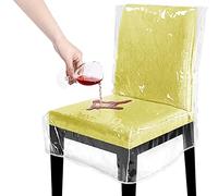 TRIDOK Plastic Chair Covers for Dining Chairs W/21 x D/18 Inch Waterproof Anti Cat Scratch Clear Thick Plastic Seat Covers with Backrests Protect From Dust, Dirt, Spill, Paws and Claws (4 Pack)
