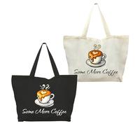 Trifasorie 2-Pack Coffee Canvas Tote Bags - Beige & Black Mix 29"x18"x10" with Secure Zipper - Reusable Shopping Bags Set