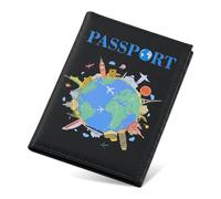 Trifletopia 1 Pc PU Leather Passport Cover Cartoon Earth Design, Portable Travel Wallet with Card Slots 3D Printed Credit Card Holder Document Organiser for Travel Black
