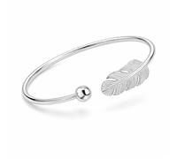 Trifletopia 1 Pcs Silver Feather Bangle for Women, Adjustable Open Bracelet, 925 Silver Bangle Jewellery, Fidget Bracelet for Women Girls Ladies, Gift for Birthday Valentine Mother Day