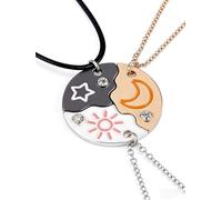 Trifletopia 3pcs Friendship Necklaces for 3 - Sun Moon Star Puzzle Matching Pendant Necklaces - Best Friend Trio Jewelry Gifts for Women Men Sisters Anniversary Birthday - Symbolic BFF Accessories