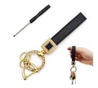 Trifletopia Bling Car Keyring for Women - Microfibre Leather Key Fob Holder with Anti-Lost D Buckle - 360° Rotating Key Chain with 3 Split Rings and Mini Screwdriver for Car and House Keys, Gold