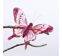 Triflora Pink Glitter Butterfly Clip Christmas Tree Decoration x 4. 18cm