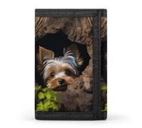Trifold A Yorkshire Terrier Nestled in A Hole Wallet Minimalist Slim Mens Wallet with Zipper & Key Ring Polyester Stylish Wallets 8 Multiple Credit Card Holder for Daily Use Work Travel