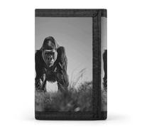 Trifold Gorilla in The Grass Wallet Minimalist Slim Mens Wallet with Zipper & Key Ring Polyester Stylish Wallets 8 Multiple Credit Card Holder for Daily Use Work Travel
