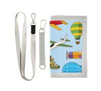 Trifold Nylon Wallet, Unisex Slim Purse With Key hook Chain ID Credit Card Case Holder for Bills Crash 9.05x4.92 inch Print Seamless Airplanes Aircraft Colorful On Sky
