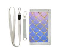 Trifold Nylon Wallet, Unisex Slim Purse With Key hook Chain ID Credit Card Case Holder for Bills Crash 9.05x4.92 inch Print Mermaid Tail Scales Colorful Gold Fish Scales