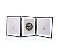 Trifold Picture Frame 4x4 Vertical, Metal Frames Tabletop Display Square Photo Frames with 3 Openings Black Glass Small for Living Room