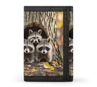 Trifold Raccoons in The Fall Tree Hole Wallet Minimalist Slim Mens Wallet with Zipper & Key Ring Polyester Stylish Wallets 8 Multiple Credit Card Holder for Daily Use Work Travel
