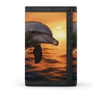 Trifold Wallet for Men, Fox in The Woods Coin Purse Slim Money Clip Credit Card Holder with 8 Card Slots, Dusk Dolphin, One Size, Modern
