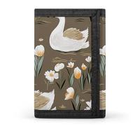 Trifold Wallet for Men, Goose and Flowers Coin Purse Slim Money Clip Credit Card Holder with 8 Card Slots