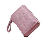 Trifold Wallet for Women - PU Cute Card Holder | 4 Inch Compact Zippered Wallet | Stylish Embroidered Heart Waļlet with Multiple Card Slots Coin Slot and Wrist Strap, Perfect for Daily Use