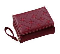 Trifold Wallet for Women - PU Cute Card Holder | 4 Inch Compact Zippered Wallet | Stylish Embroidered Heart Waļlet with Multiple Card Slots Coin Slot and Wrist Strap, Perfect for Daily Use